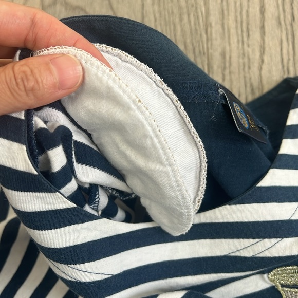 Vintage Blue and White Striped T-Shirt with Embroidered Perfume Bottle Size M - Picture 9 of 9